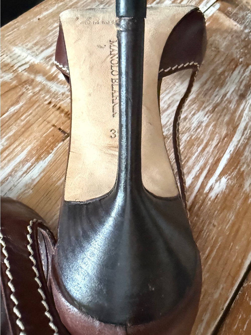 Manolo Blahnik Brown Spotted Canvas & Leather Slingback Pumps 38 - Picture 9 of 16